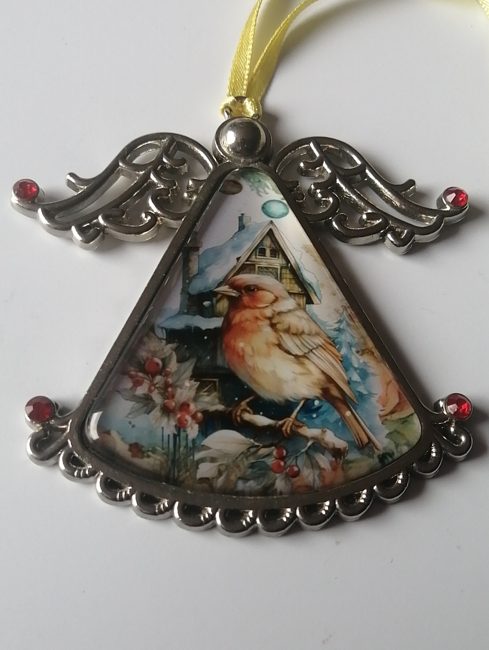 Christmas Decorative Angel-shaped Hanging Ornament Winter Scene Small Bird